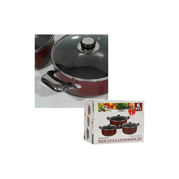 Set De Ollas Baterias 6 Piezas Antiadherente Rojo 2