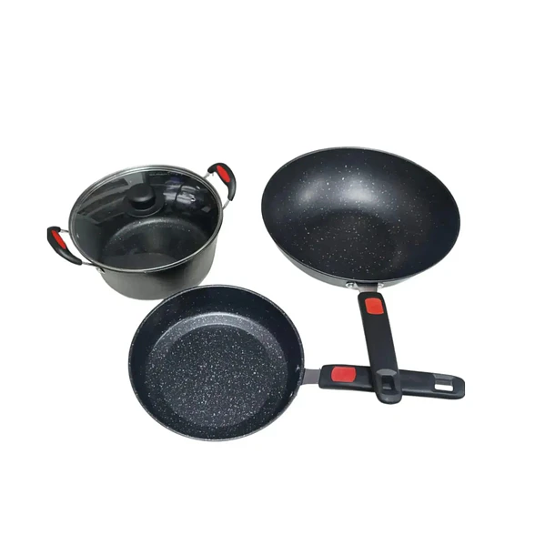 Set Ollas Y Sartenes Antiadherente Tipo Piedra 3 Ollas Wok 2