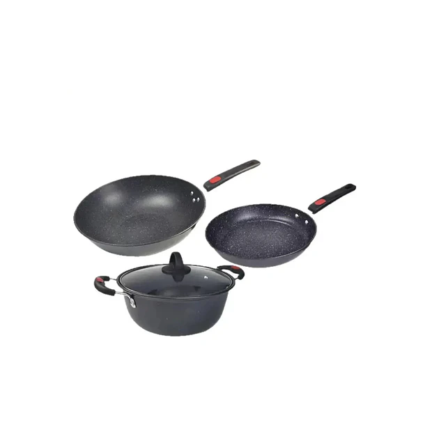 Set Ollas Y Sartenes Antiadherente Tipo Piedra 3 Ollas Wok 5