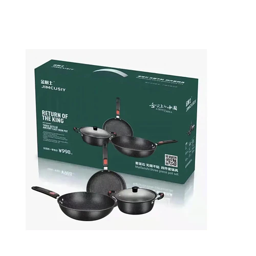 Set Ollas Y Sartenes Antiadherente Tipo Piedra 3 Ollas Wok