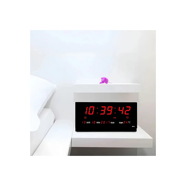 Reloj Digital Pared Cuadrado Vida Buenas LED Fecha Temperatura Negro 2