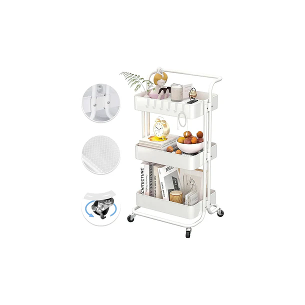 Carrito Organizador Carro Con Ruedas Asa Estante 3 Niveles   4