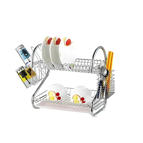 Escurridor Vajilla Chileshop 2 Niveles Acero Inoxidable Plateado 