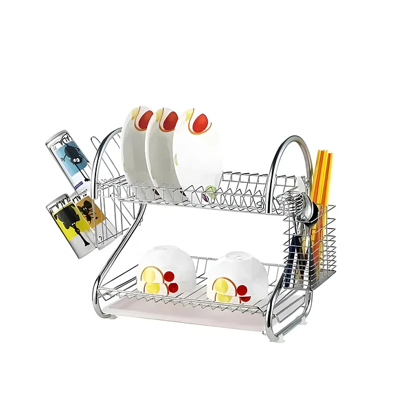 Escurridor Vajilla Chileshop 2 Niveles Acero Inoxidable Plateado  1