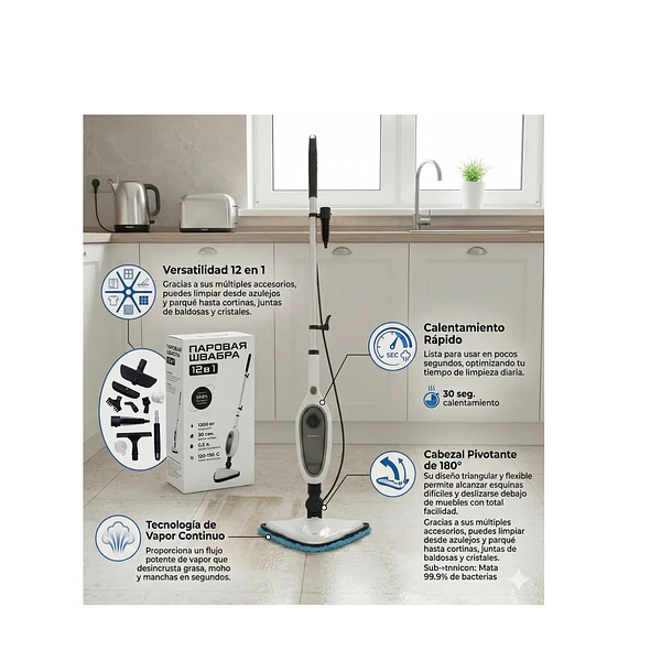 Limpiador A Vapor 12 En 1 Elimina 99,9% - 1300w De Potencia 5