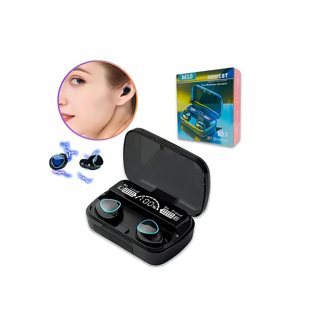 Auriculares M10 Bluetooth 5.3 de alta potencia y calidad de sonido, color negro 1