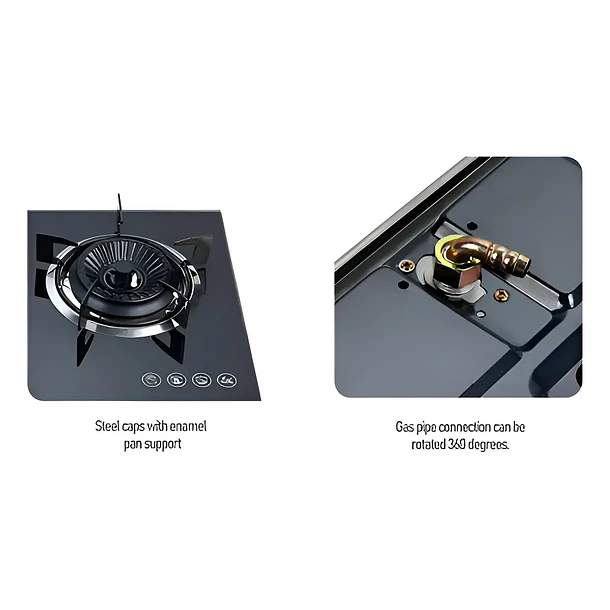 Encimera a gas 2 platos cocina tope de vidrio con chispero marca genérica color negro 2