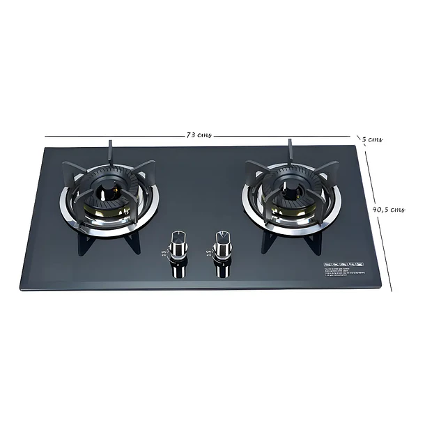 Encimera a gas 2 platos cocina tope de vidrio con chispero marca genérica color negro 3