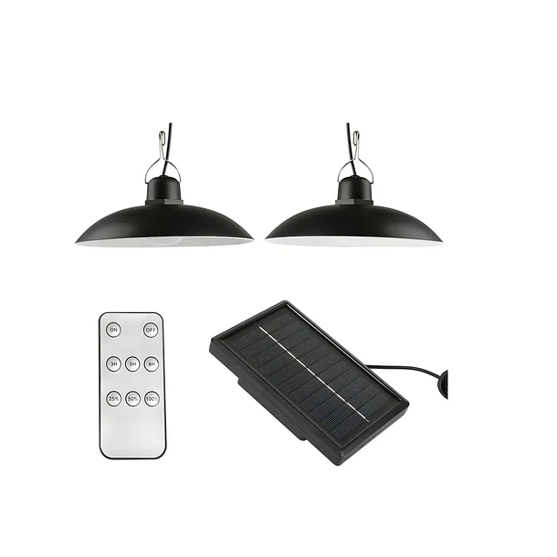 Lampara Solar Doble Colgante 240w + Panel Solar + Control Xl Estructura Negro 2