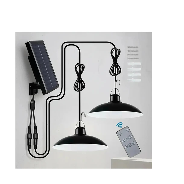 Lampara Solar Doble Colgante 240w + Panel Solar + Control Xl Estructura Negro 3