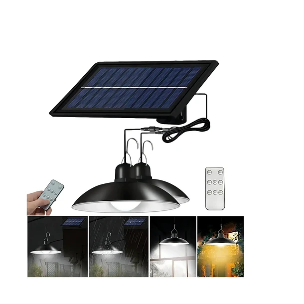 Lampara Solar Doble Colgante 240w + Panel Solar + Control Xl Estructura Negro 5
