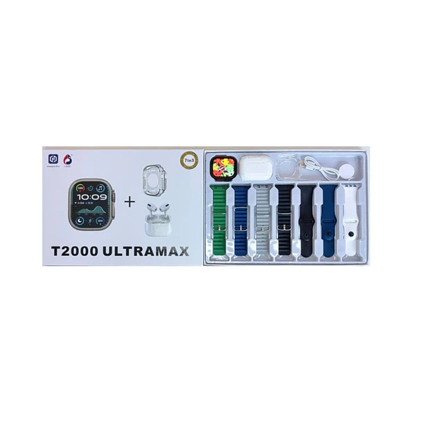 Reloj Smartwatch T2000 Ultra Max 7en3 + Audífonos +7 Correas 2