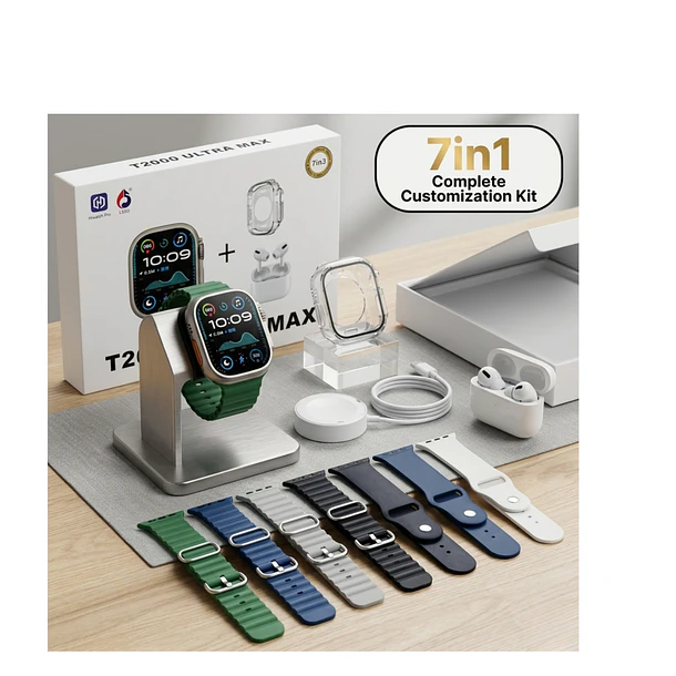Reloj Smartwatch T2000 Ultra Max 7en3 + Audífonos +7 Correas 1