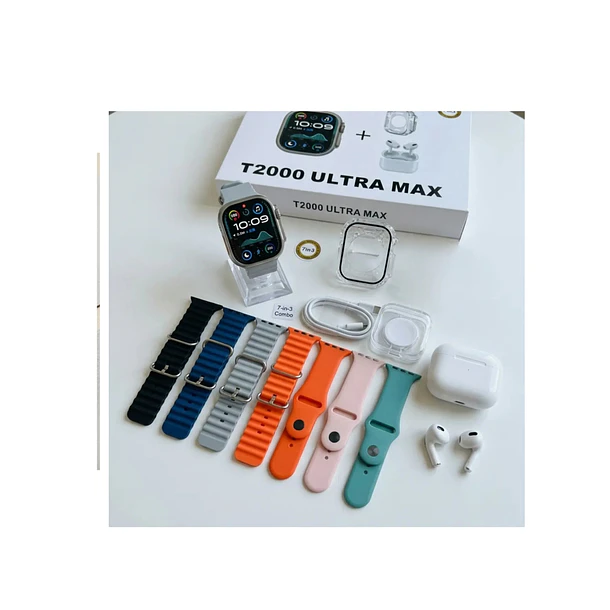 Reloj Smartwatch T2000 Ultra Max 7en3 + Audífonos +7 Correas 2