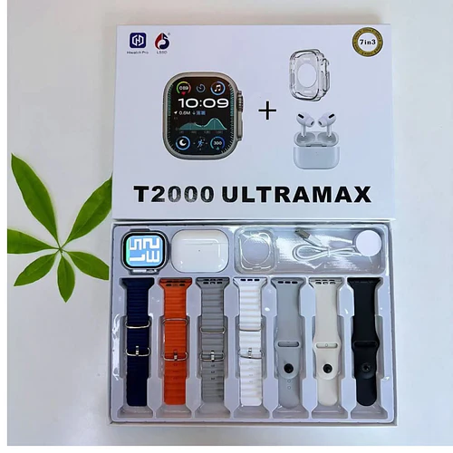 Reloj Smartwatch T2000 Ultra Max 7en3 + Audífonos +7 Correas