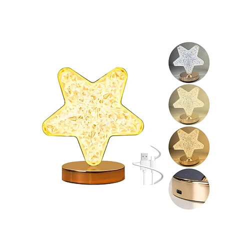 Lámpara de Mesa LED Recargable Diseño Estrella Dorado 3 Tonos