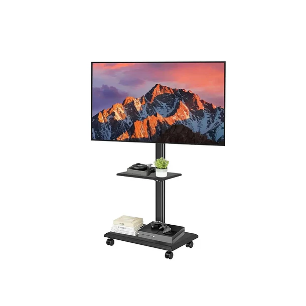 Soporte Tv Rack Móvil Con Ruedas 32 A 75 Base Pedestal Stand Negro 1