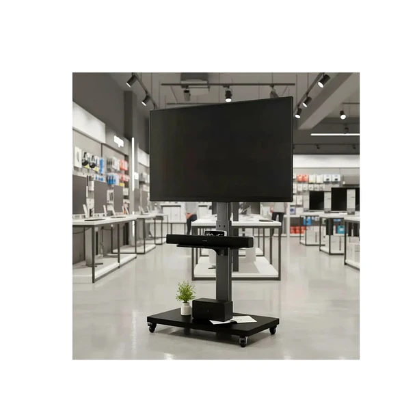 Soporte Tv Rack Móvil Con Ruedas 32 A 75 Base Pedestal Stand Negro 4