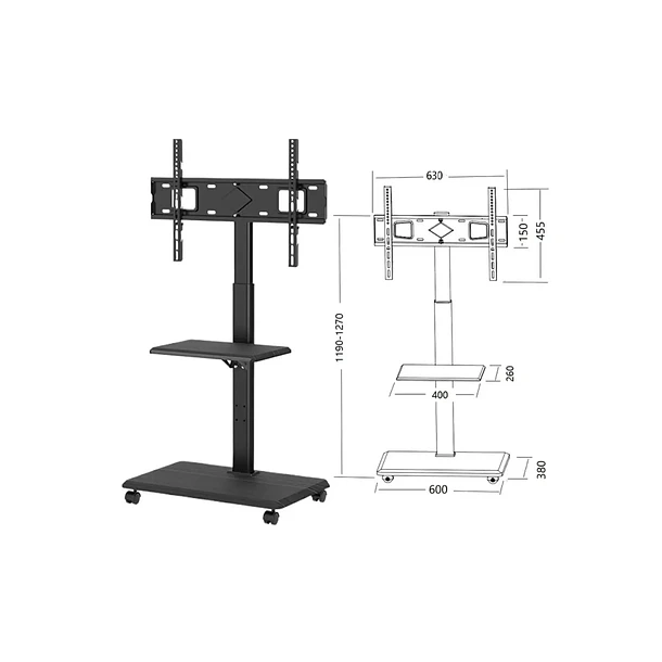 Soporte Tv Rack Móvil Con Ruedas 32 A 75 Base Pedestal Stand Negro 5