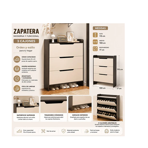 Zapatero De Entrada Mueble Moderno Organizador 115x100x17 2