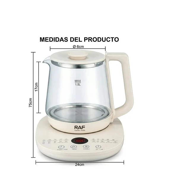 Hervidor Eléctrico Digital De Vidrio Raf De 1.5 L Con Control De Temperatura 2
