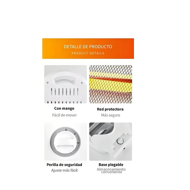 Calefactor Eléctrico Raf Quartz Heater 800W Blanco Oscilación 3