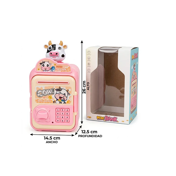 Alcancía Infantil Tipo Caja Fuerte Vaquita Con Luz/sonido ROSA 4