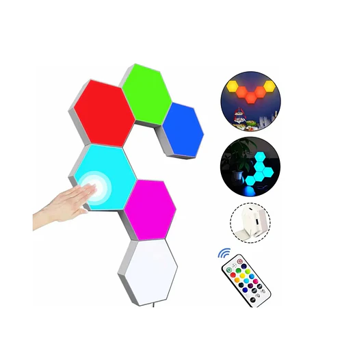Luces Led Hexagonal Rgb Packx6 + Control Remoto Inalámbricas