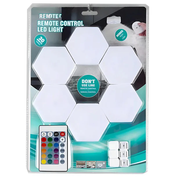 Luces Led Hexagonal Rgb Packx6 + Control Remoto Inalámbricas 10