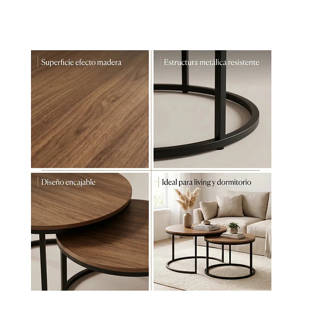 Mesa De Centro Auxiliar Doble Melamina 70x50cm 34x40cm 4