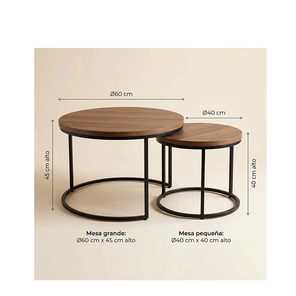 Mesa De Centro Auxiliar Doble Melamina 70x50cm 34x40cm 6