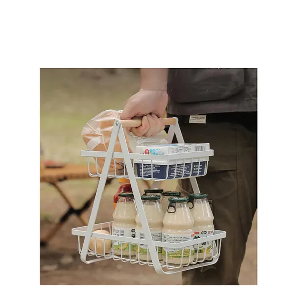 Frutero, mesa, organizador de frutas, cesta metálica de alambre 2 niveles , color blanco 3