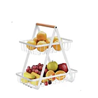 Frutero, mesa, organizador de frutas, cesta metálica de alambre 2 niveles , color blanco 1