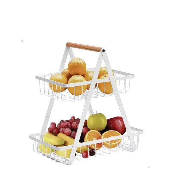 Frutero, mesa, organizador de frutas, cesta metálica de alambre 2 niveles , color blanco 1