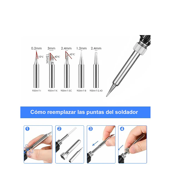 Kit Electrico Cautín 60w Regulable 5 Puntas 15 Pcs  2