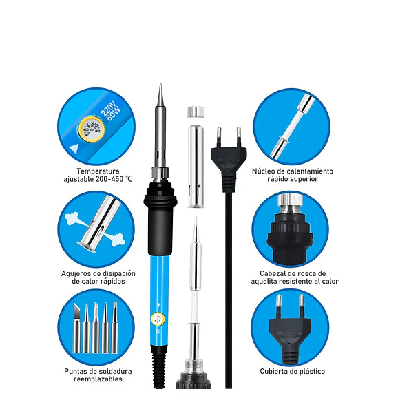 Kit Electrico Cautín 60w Regulable 5 Puntas 15 Pcs  4