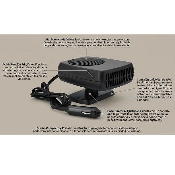 Calefactor Ventilador Para Auto 12v 200w Desempañador 5