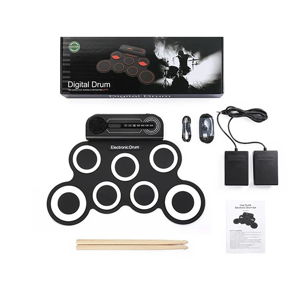 Batería Electrónica De Silicona Digital Portátil Con Pedales 1