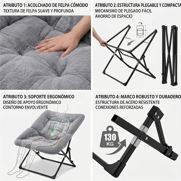 Silla Plegable Platillo Acolchada Living Dormitorio Cuadrada 2