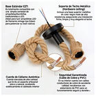 Lampara Colgante Vintage Cuerda 1 Ampolleta Soga De Techo 7