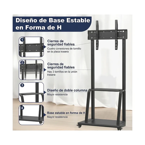 Soporte Tv Rack Movil Con Ruedas 32 A 75 Pulgada Negro 1700s 3