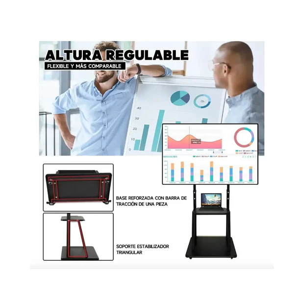 Soporte Tv Rack Movil Con Ruedas 32 A 75 Pulgada Negro 1700s 5