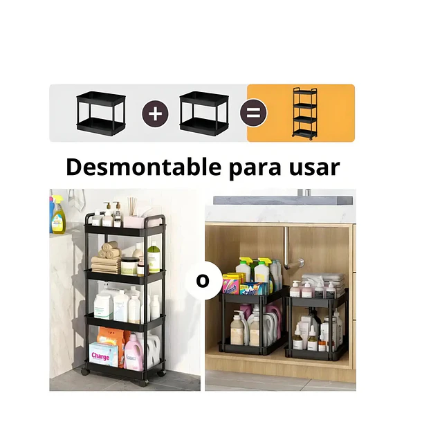 Carrito De Almacenamiento De 4 Niveles Con Asa, Cocina, Baño  TN  4