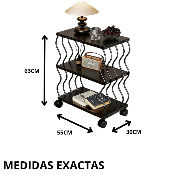 Mesa Auxiliar Con Ruedas De 3 Niveles En Mdf Y Metal 3