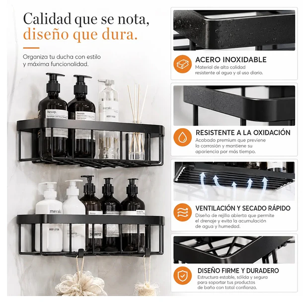 Organizador De Ducha Esquinero Estante Para Baño 5 Piezas 4