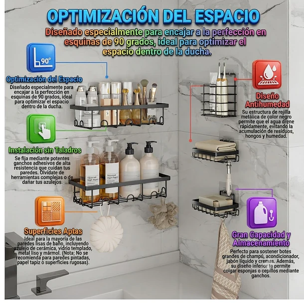 Organizador De Ducha Esquinero Estante Para Baño 5 Piezas 5