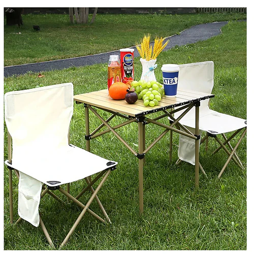 Set De Camping Portátil Mesa Plegable Tipo Rollo Y 2 Sillas