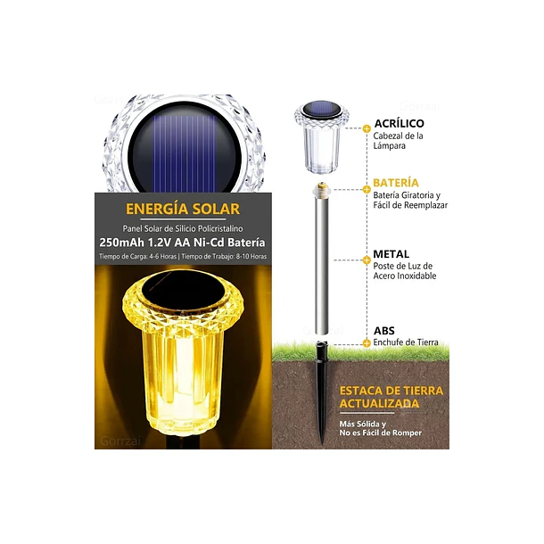Set 24 Focos Estacas Solares Led Exterior Jardín Terraza 33cm 6