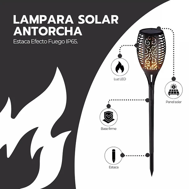 Pack 4 Antorchas Solares LED Estilo Llama Viva Para Jardín Exterior 3