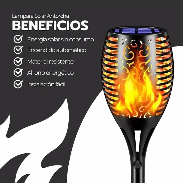 Pack 4 Antorchas Solares LED Estilo Llama Viva Para Jardín Exterior 4